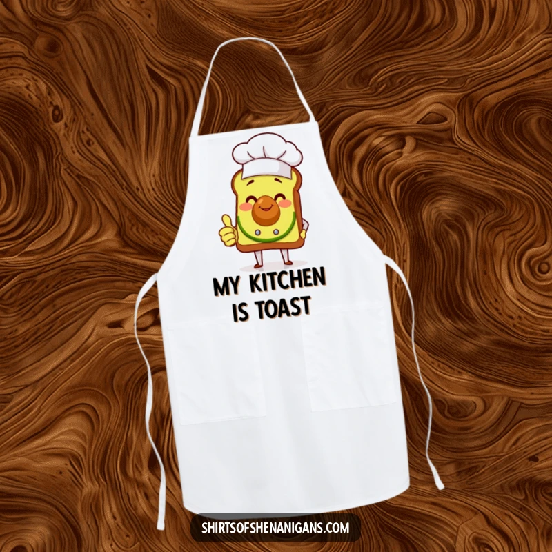 Funny avocado toast chef giving a thumbs up, an essential and humorous accessory for any kitchen enthusiast wearing this apron.