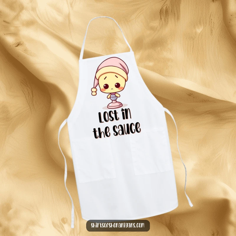 Funny Lamp Apron: A confused lamp wearing a nightcap, ready for kitchen duties with a sleepy, humorous vibe.