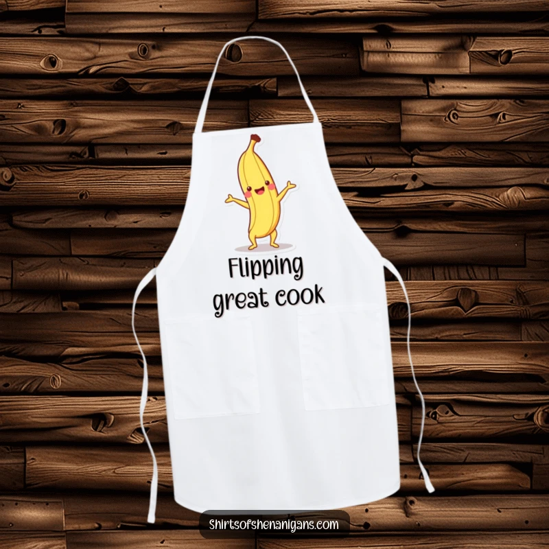 Funny apron featuring a happy banana doing a handstand.