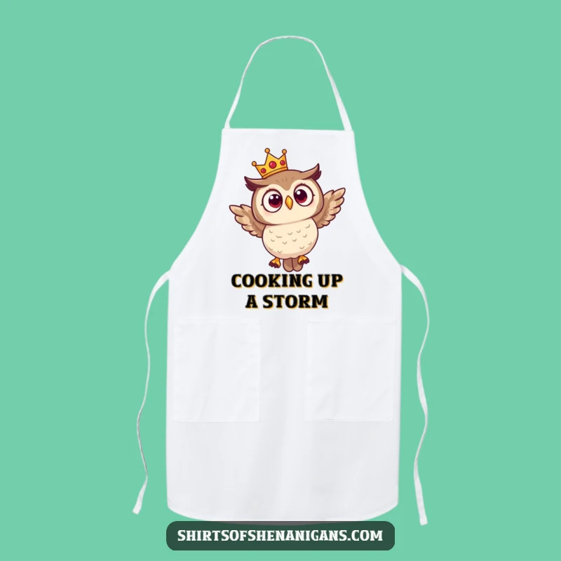 Funny Surprised Owl Crown Apron - Royal Chef Bird Cooking Fun