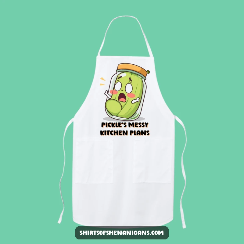 Funny Shocked Pickle Rolling Out Of Jar Apron - Kitchen Surprise Chef Gift