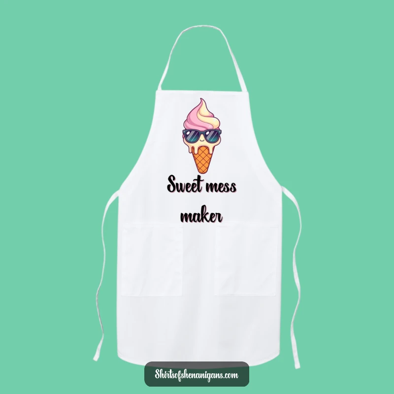 Funny Melting Ice Cream Apron: Kitchen cool, cone design, the perfect funny gift for sweet bakers.