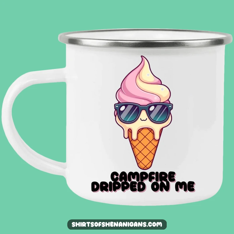 Funny Melting Ice Cream Camping Mug: Durable, cool cone design, perfect funny gift for outdoor relaxation.