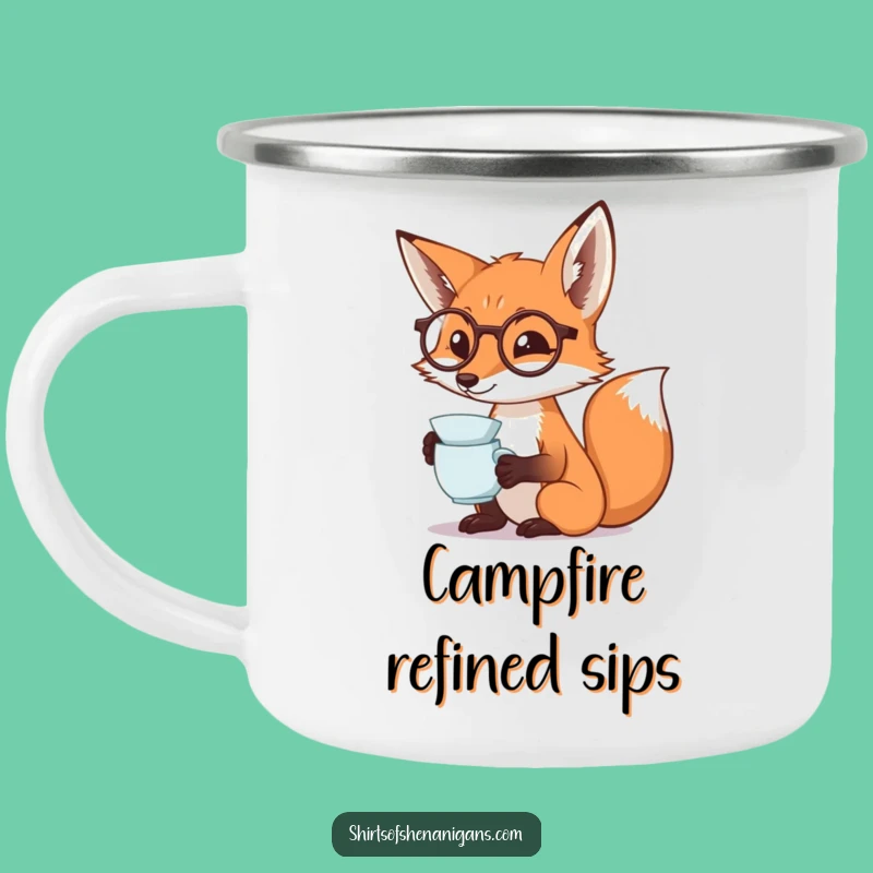 Funny Fox Monocle Camping Mug: Dramatic Tea Sipping Outdoor Gift