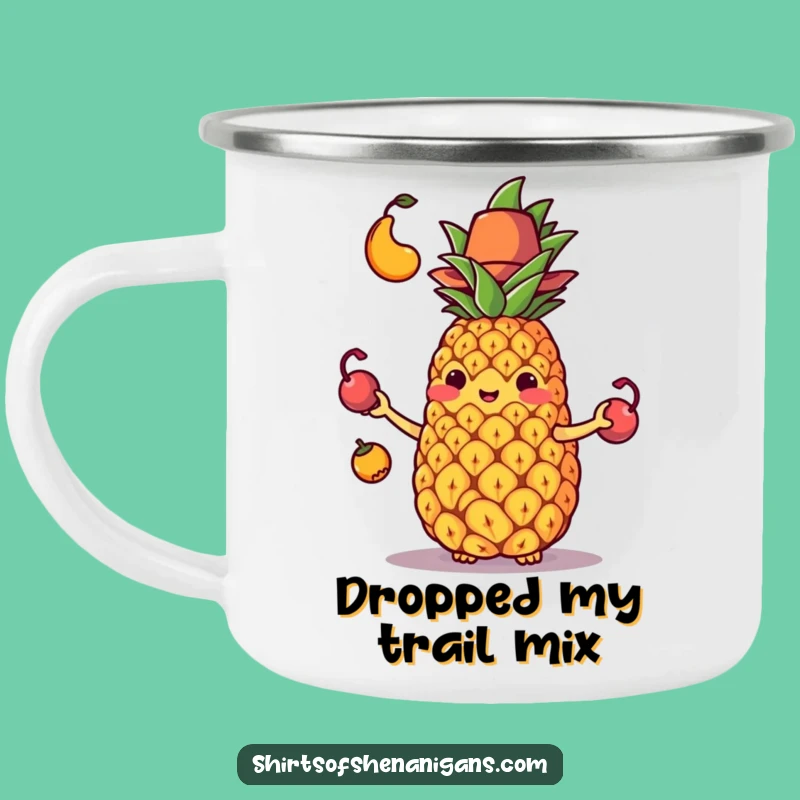 Funny Juggling Pineapple Camping Mug: Durable, humorous fruit design, perfect funny gift for outdoor adventures.