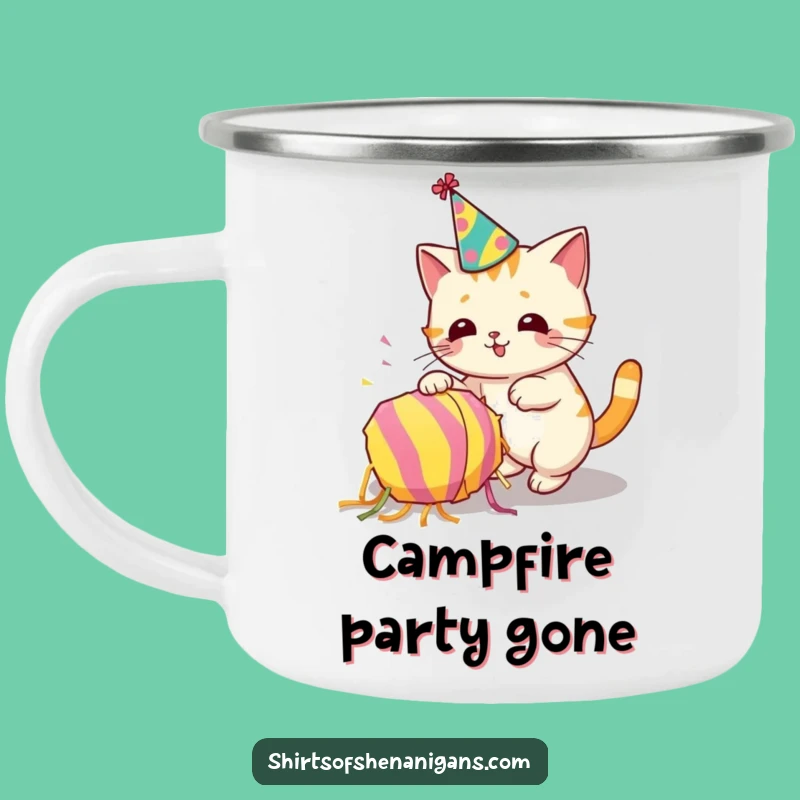Funny Campfire Party Mug: Cat Piñata Chaos for Outdoor Funny Gift
