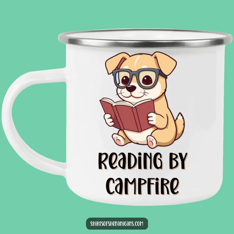 Funny Campfire Reader Mug: Dog with Glasses for Outdoor Funny Gift