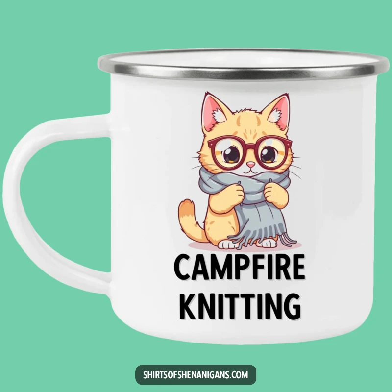 Funny Cat Knitting Camping Mug: Giant Scarf for Cozy Campfires