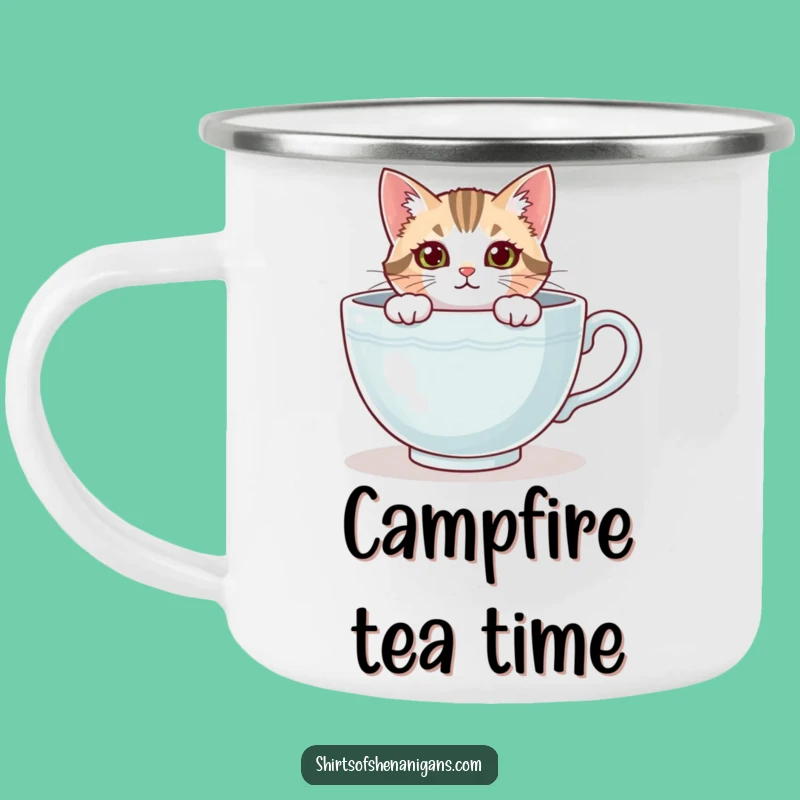 Funny Cat Teacup Camping Mug - Cozy Sips Outdoors