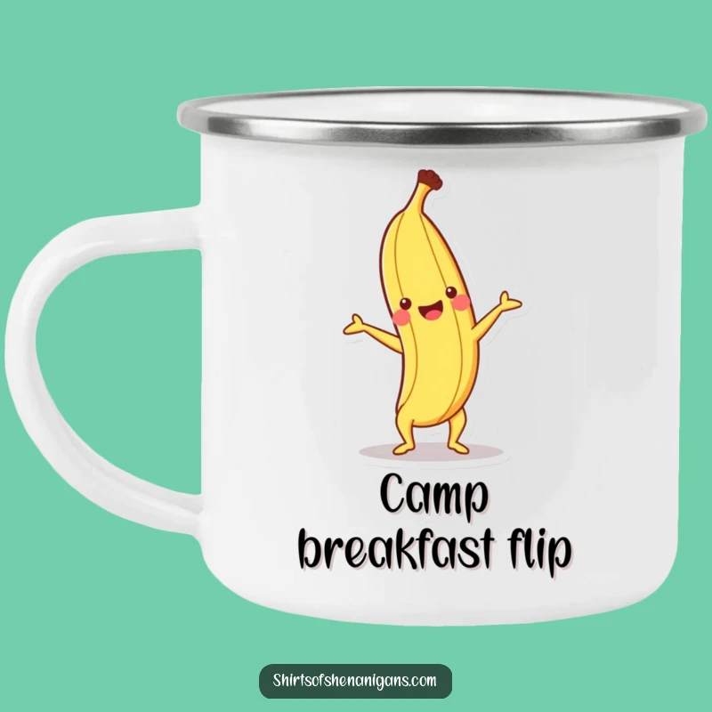 Funny Happy Banana Camping Mug: Durable, fruit humor, handstand design, perfect funny gift for adventurers.