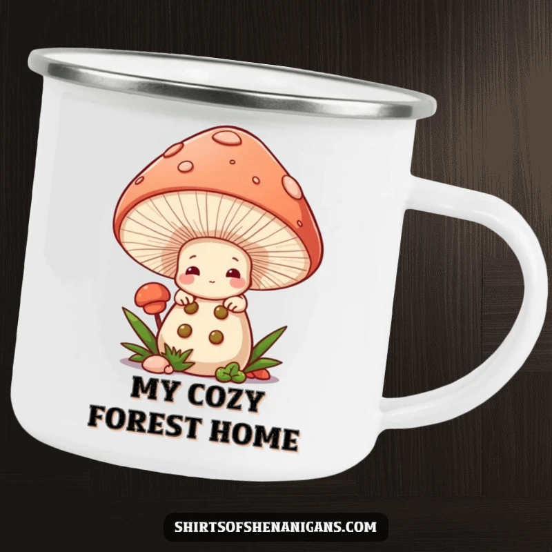 Funny Mushroom Chef Camping Mug: Shy mushroom peeking from cap, perfect for outdoor drinks.