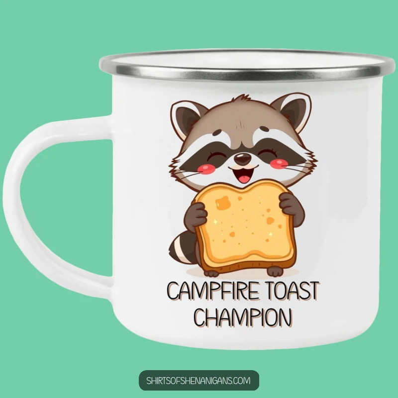 Funny Raccoon Toast Camping Mug: Burnt Slice Joy, Adventure-Ready Humor!