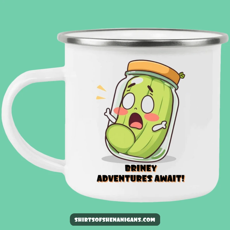 Funny Shocked Pickle Rolling Out Of Jar Camping Mug - Outdoor Surprise Fun