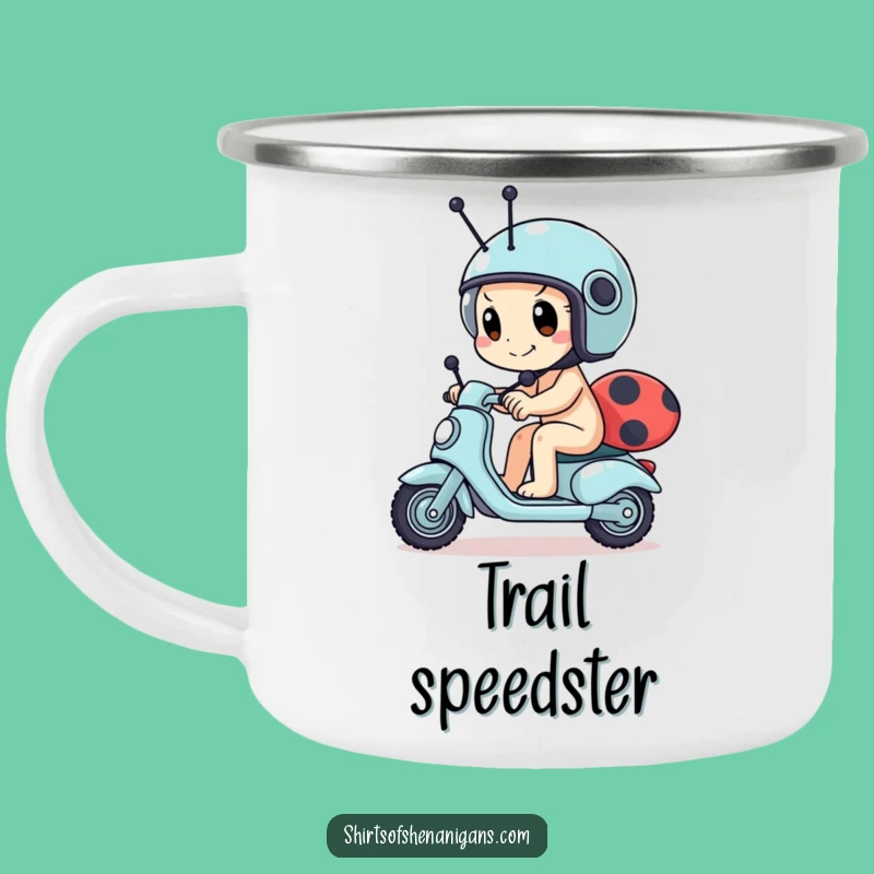 Funny Snail Scooter Camping Mug - Determined Racer & Tiny Helmet Outdoor Gift
