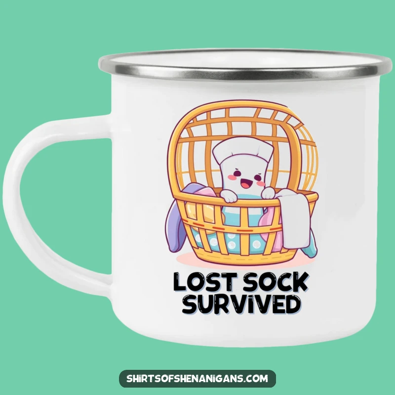Funny Giggling Sock Camping Mug: Durable, laundry humor, escape design, perfect funny gift for campers.