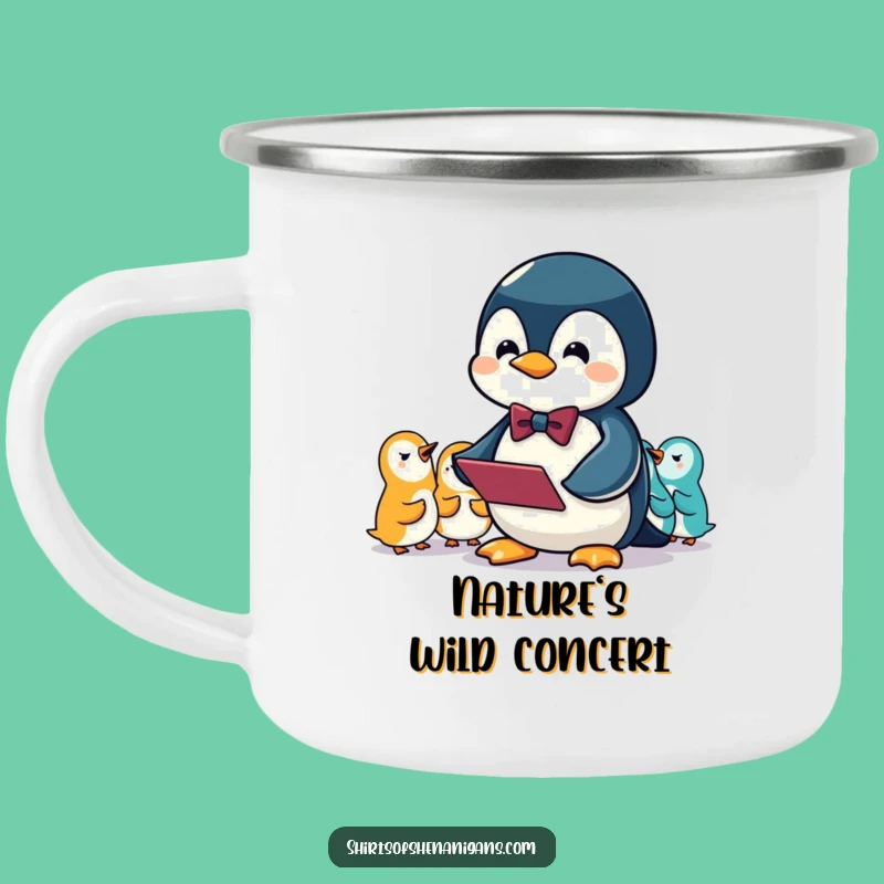 Funny Penguin Conductor Camping Mug: Lead Your Adventures with Squeaky Warmth!