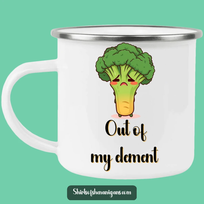 Funny Broccoli Camping Mug: Embarrassed Veggie Drinkware, Hilarious Outdoor Gift