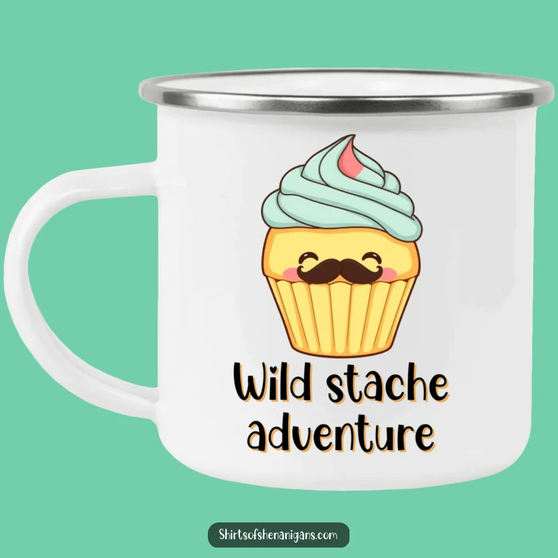 Funny Giggling Cupcake Mustache Camping Mug - Sweet Sips on the Go