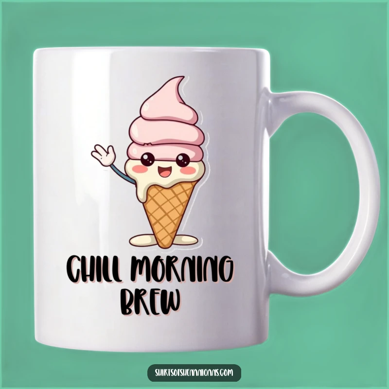 Funny Ice Cream Cone Mug - Cheerful Melting Character & Waving Gift