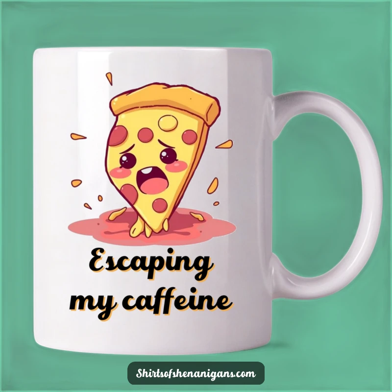 Funny Pizza Escape Mug: Dodging Danger, a Perfect Funny Gift!