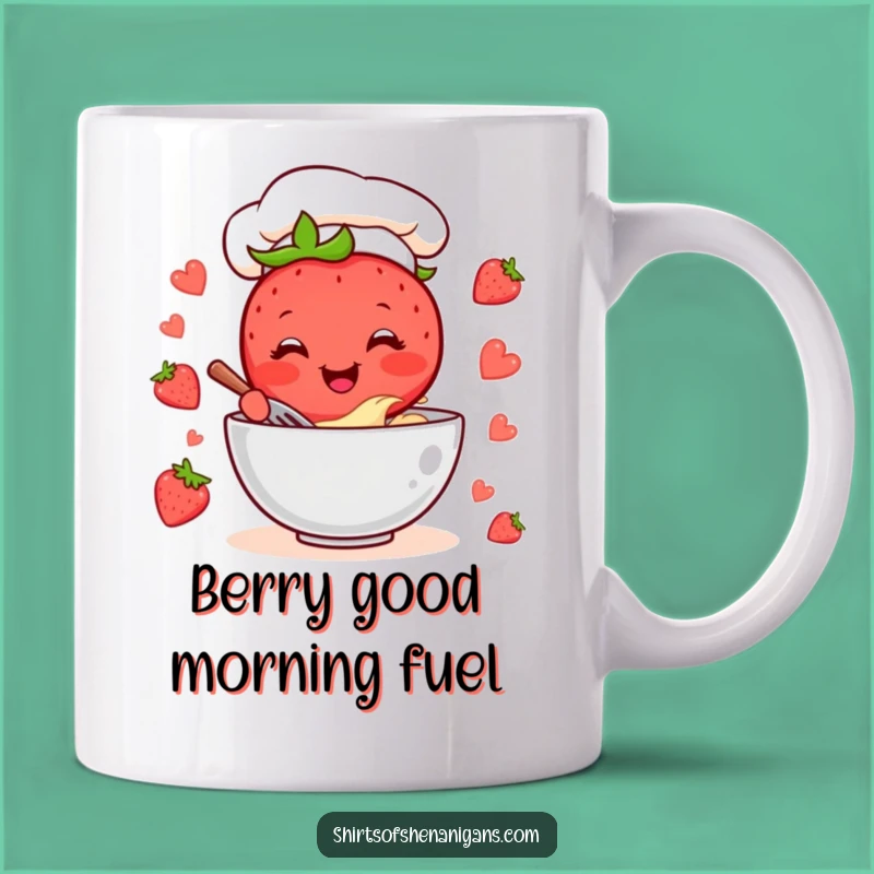 Funny Strawberry Chef Mug: Cheerful Baker Making Batter, Perfect Funny Gift Idea