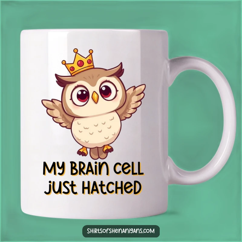 Funny Surprised Owl Crown Flying Attempt Mug - Perfect Royal Humor Gift