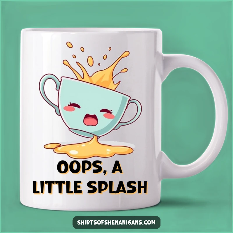 Funny Startled Teacup Mug: Dramatic spill design, the perfect funny gift for coffee lovers.