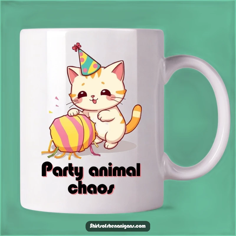 Funny Party Cat Chaos Mug: Accidental Piñata Knockover for a Hilarious Funny Gift