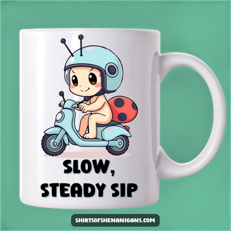 Funny Snail Scooter Mug - Determined Racer & Tiny Helmet Character Gift