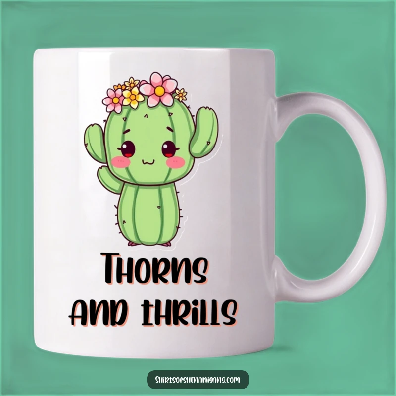Funny Cactus Flower Crown Pose Mug - Adorable Awkward Character Gift