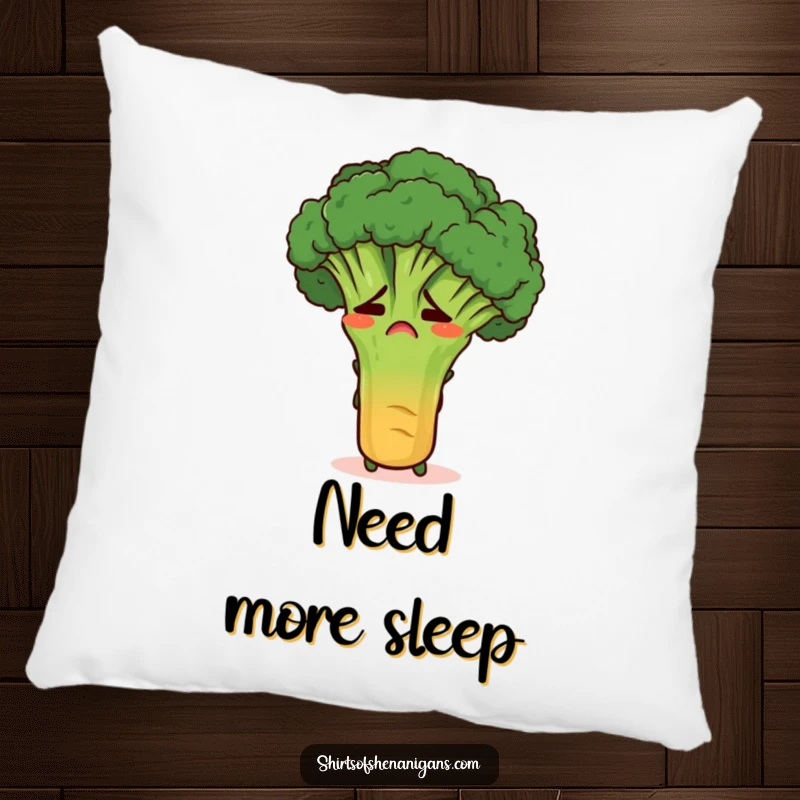 Funny embarrassed broccoli hiding behind a carrot on a plush pillow, offering cute and humorous decorative appeal.