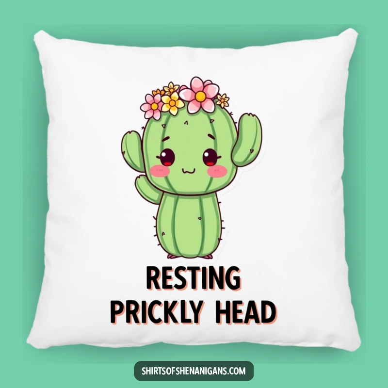 Funny Cactus Pillow: Awkward Flower Crown Pose - Cozy Cute Decor Gift
