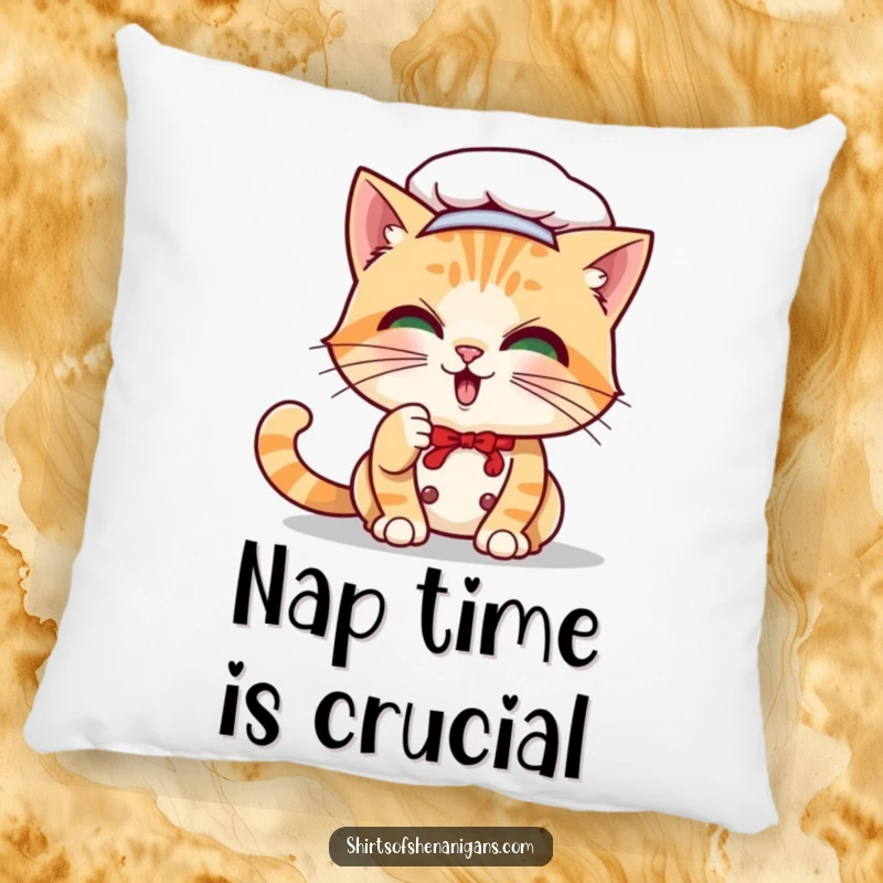 Funny Cat Chef Pillow: Playful cat batting whisker, a soft and humorous decorative pillow for cat lovers.