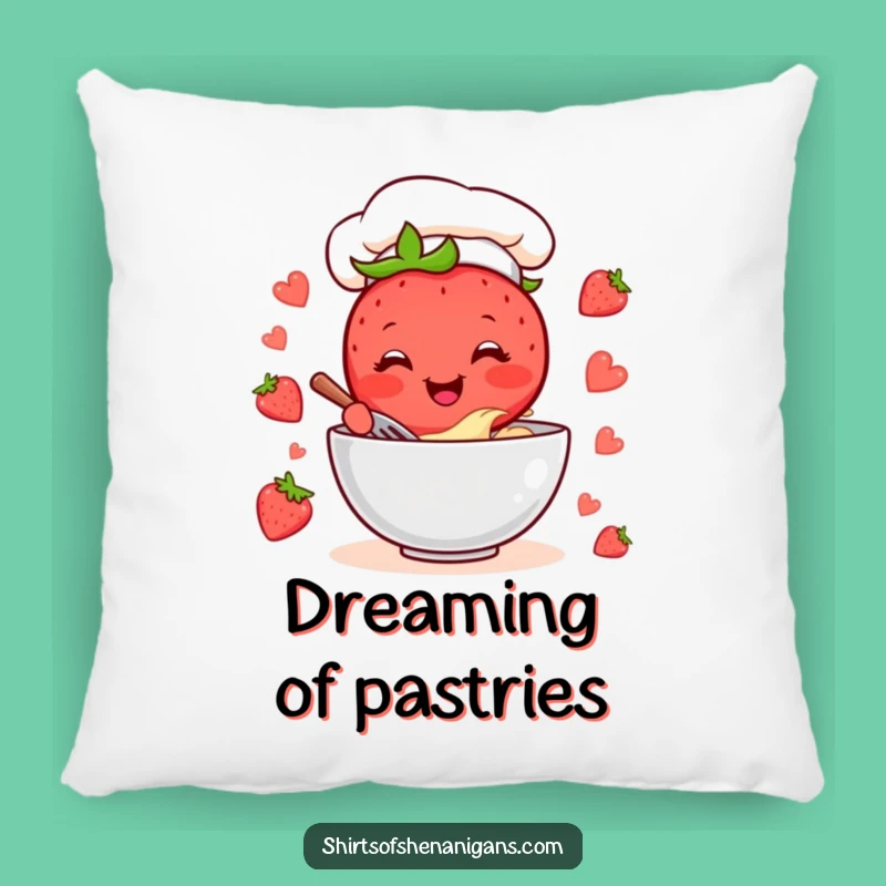 Funny Strawberry Chef Pillow: Cheerful Baker Comfort, Cozy Funny Gift Item