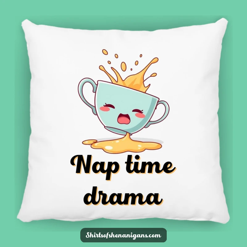 Funny Startled Teacup Pillow: Soft spill decor, dramatic design, the perfect funny gift for cozy laughs.