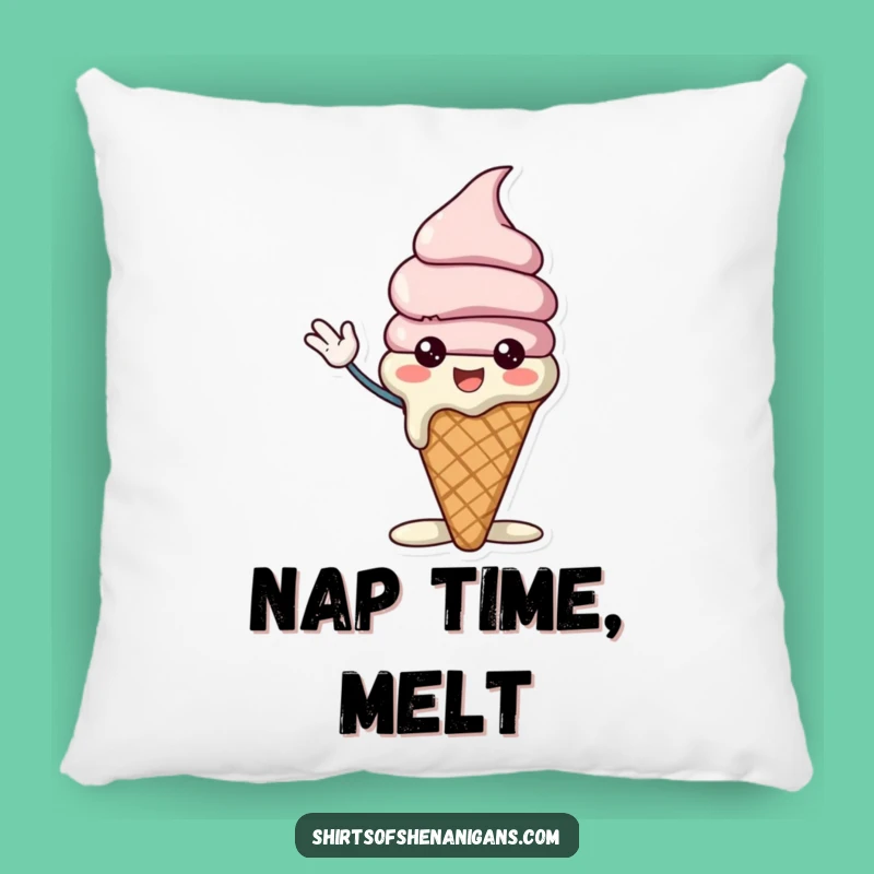 Funny Ice Cream Cone Pillow - Cheerful Melting Character & Waving Comfort Gift