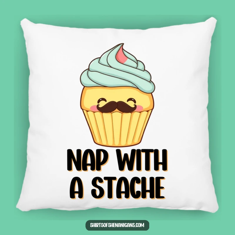 Funny Giggling Cupcake Mustache Pillow - Cozy Comfort with a Sweet Twist