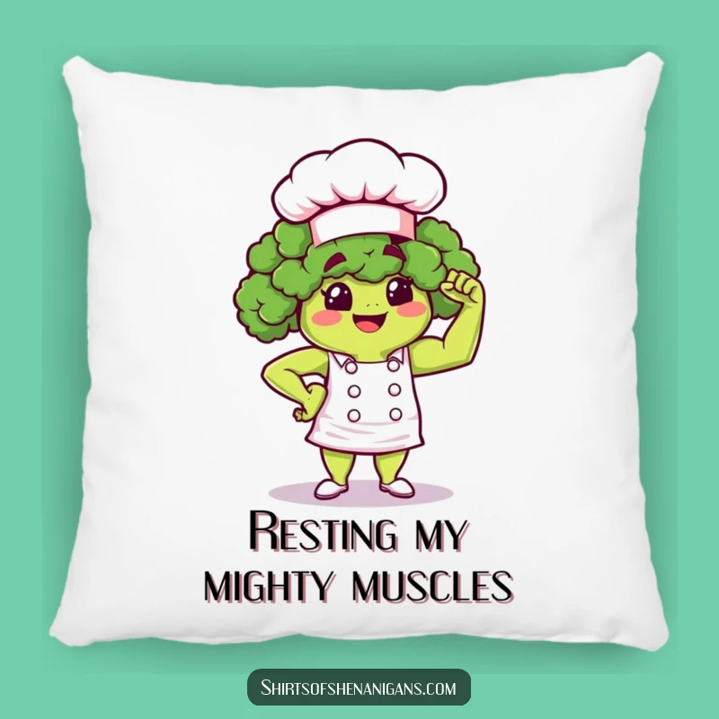 Funny Broccoli Chef Pillow: Strong Veggie Comfort, Cozy Funny Gift Item