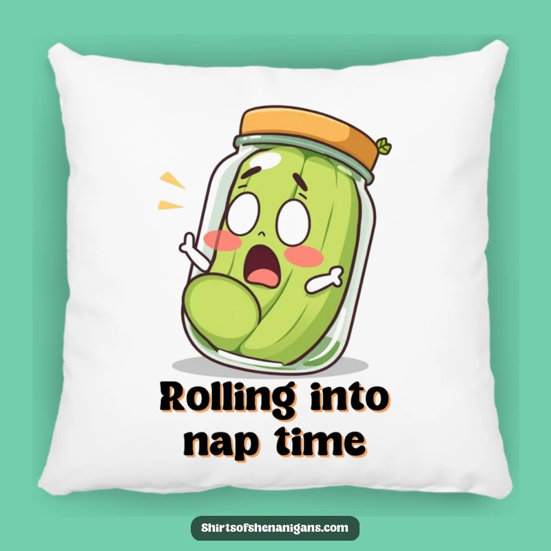 Funny Shocked Pickle Rolling Out Of Jar Pillow - Cozy Surprise Comfort