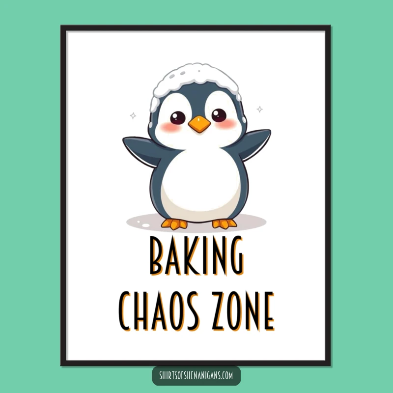 Funny Penguin Baking Digital Art: Clumsy Flour Mess, Instant Humorous Decor!