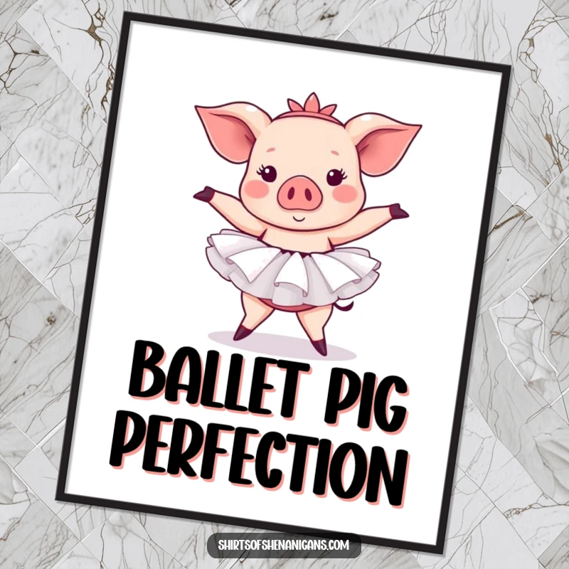 Funny pig ballet digital art print of a pig in a tutu attempting a ballet pose, perfect for humorous decor.