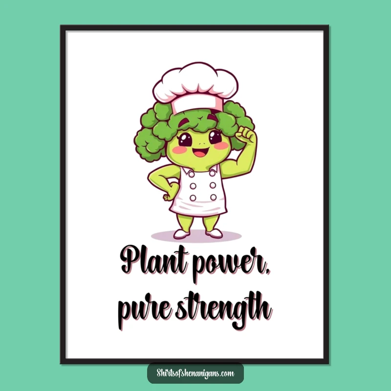 Funny Broccoli Chef Art Print: Strong Veggie Decor, Instant Funny Gift Download