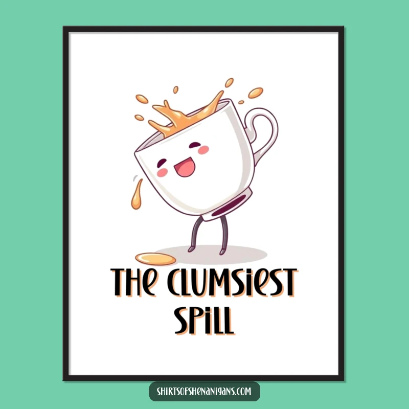Funny Clumsy Teacup Cartwheel Digital Art Print - Dynamic Whimsy for Walls