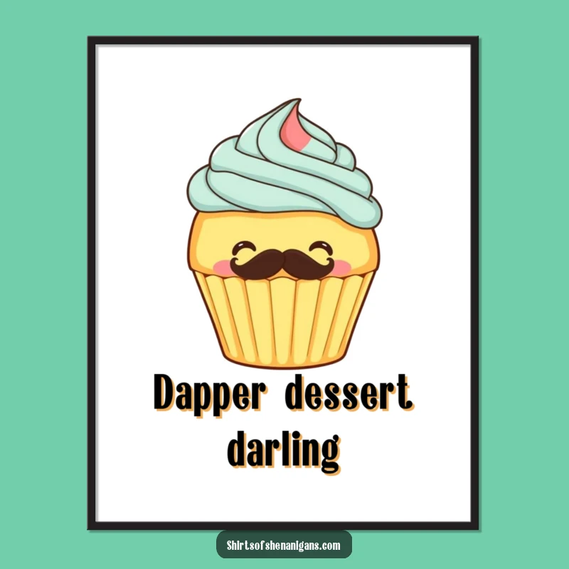 Funny Giggling Cupcake Mustache Digital Art Print - Sweet Whimsy for Walls
