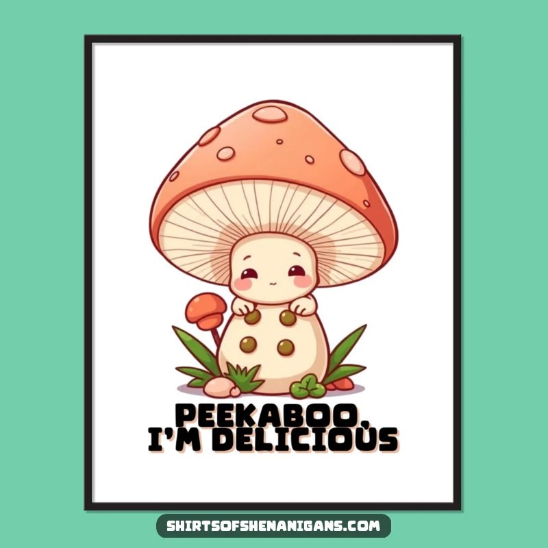 Funny Mushroom Chef Art Print: Shy Baker Decor, Instant Funny Gift Download