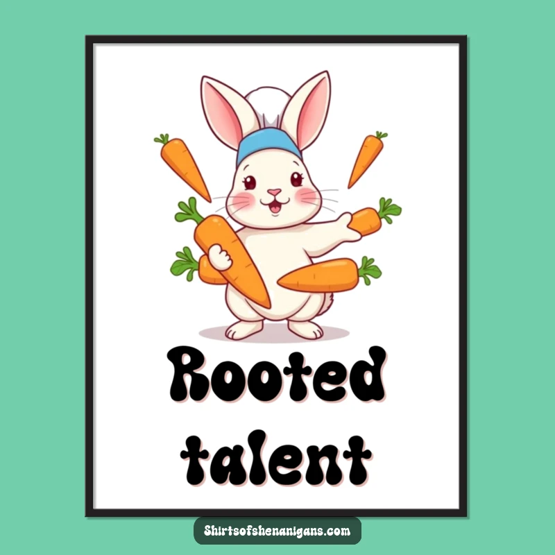 Funny Rabbit Chef Hat Carrot Juggling Digital Art - Printable Kitchen Art