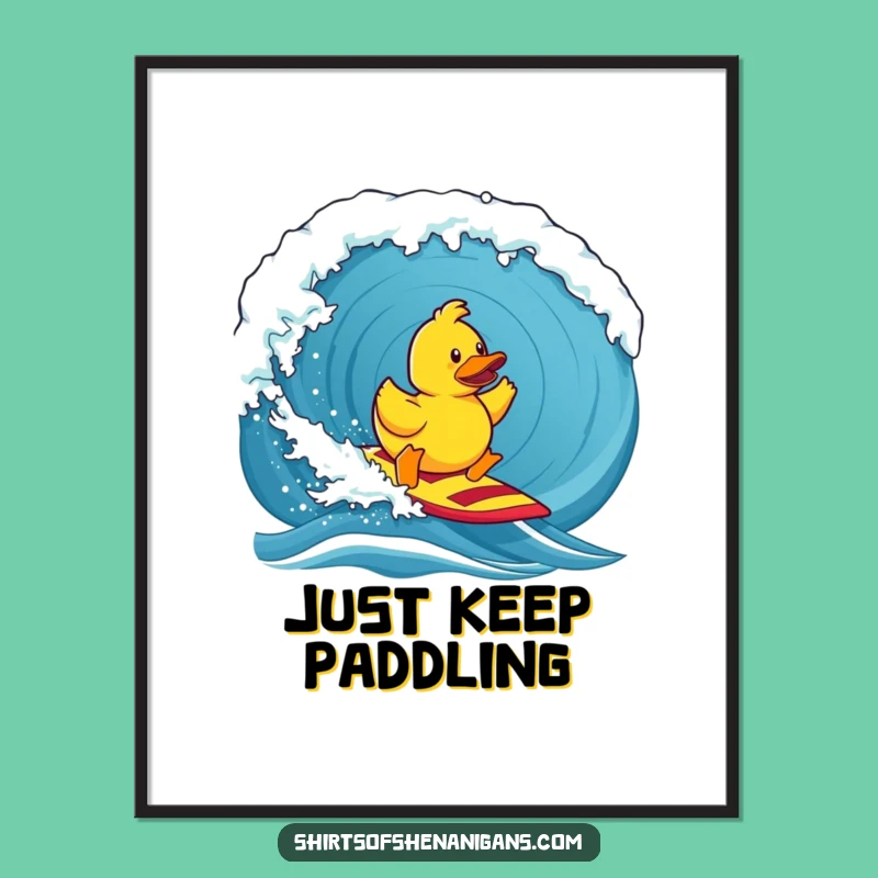 Funny Rubber Duck Surf Digital Art: Hilarious Printable for Wavey Wall Decor