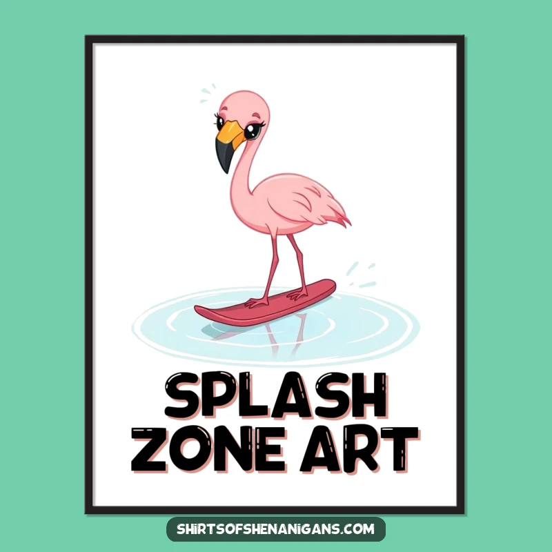 Funny Startled Flamingo Digital Art - Printable Hilarious Water Ski Decor