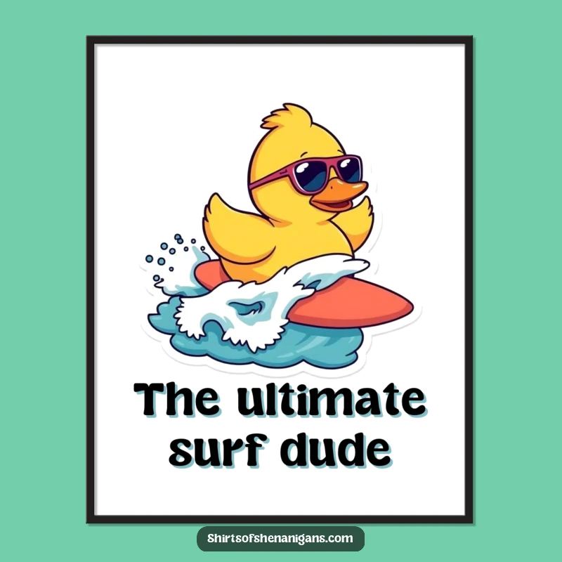 Funny Surfing Duck Digital Art Print: Catch Waves of Humor Instantly!