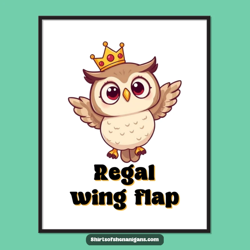 Funny Surprised Owl Crown Digital Art - Printable Royal Bird Decor